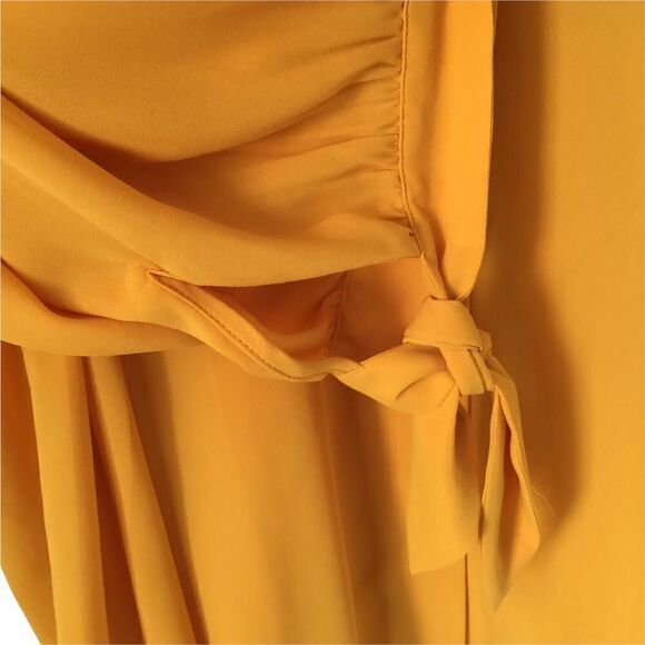 41 Hawthorn Long Sleeve Tie V-neck Front Button Blouse in Yellow Size 3X - Picture 6 of 8